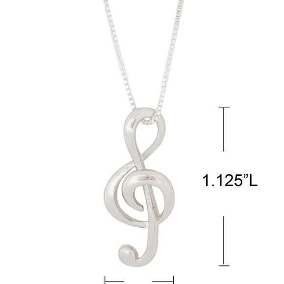Treble Clef Silver Music Note Pendant Necklace - Picture 4 of 5